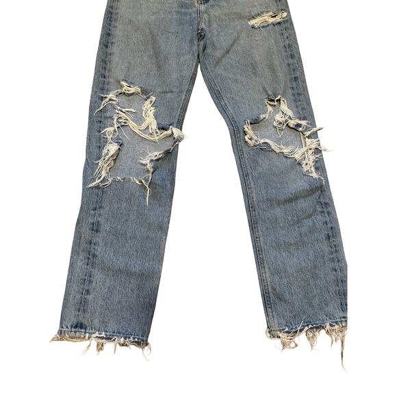 AGOLDE 90’s High Rise Distressed Straight Leg Jeans Light Wash Rigid Denim Sz 23 - Picture 9 of 10